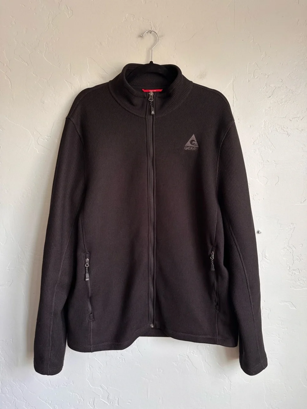 Gerry Weber Men’s Black Heavy Waffle Knit Fleece Lined Zip Up Jacket Large EUC